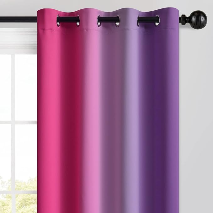 Yakamok Pink and Purple Blackout Curtains, Ombre Full Room Darkening Window - Image 3
