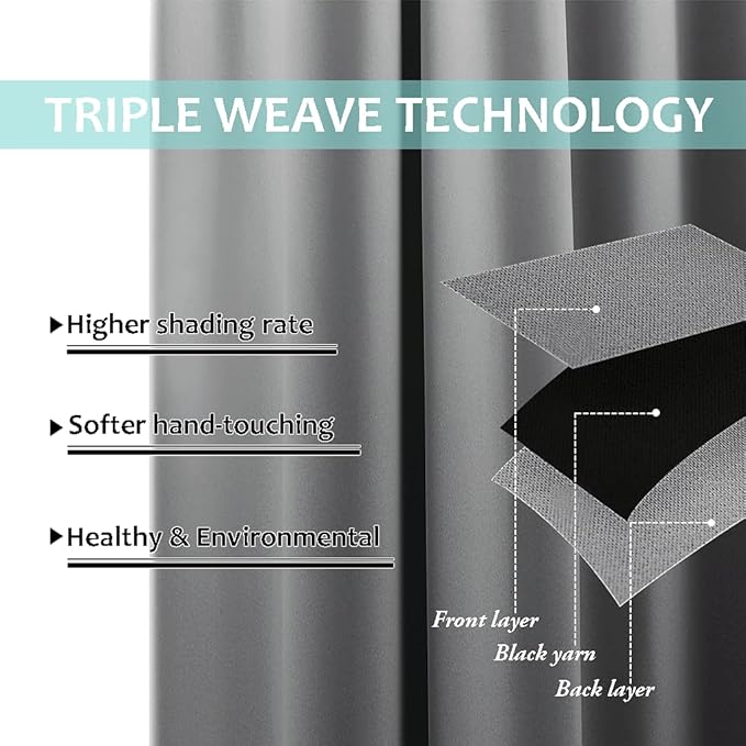 NICETOWN Silver Grey 100% Blackout Curtains - Image 6