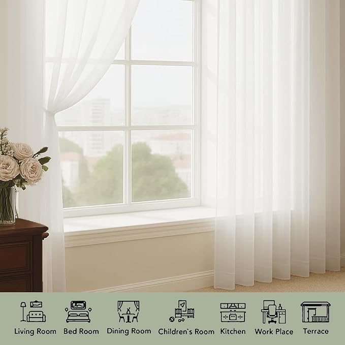 OWENIE Ivory Sheer Curtains 108 Inches Long - Image 3