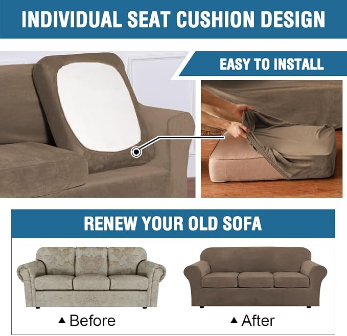 H.VERSAILTEX Modern Velvet Plush 4 Piece High Stretch Sofa Slipcover Furniture - Image 6