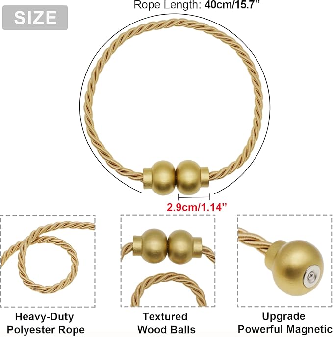 2 Pack Magnetic Curtain Tiebacks Modern Handmade Rope Curtain Tie Backs - Image 3