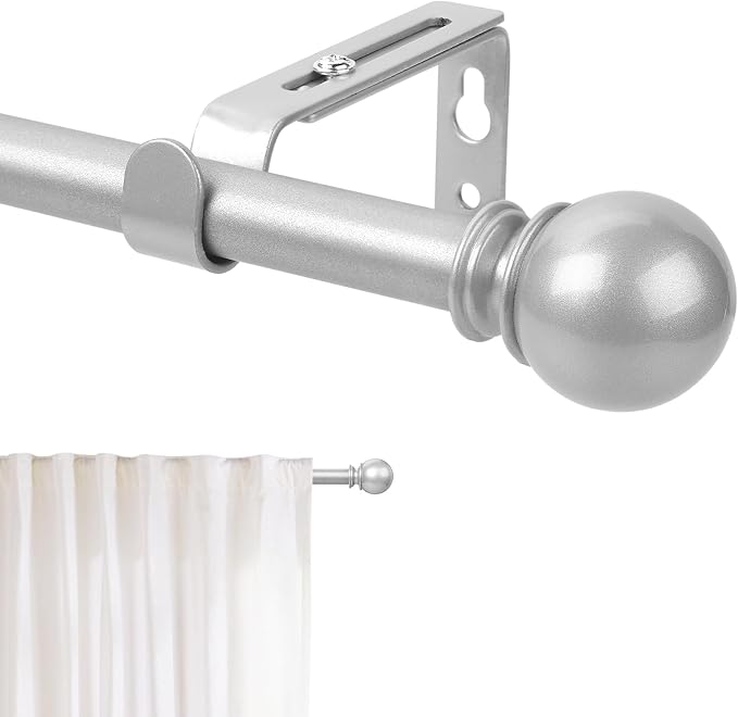 Silver Curtain Rod for Windows 30 to 60 Inch, 5/8 Inch Diameter Adjustable by Poskena