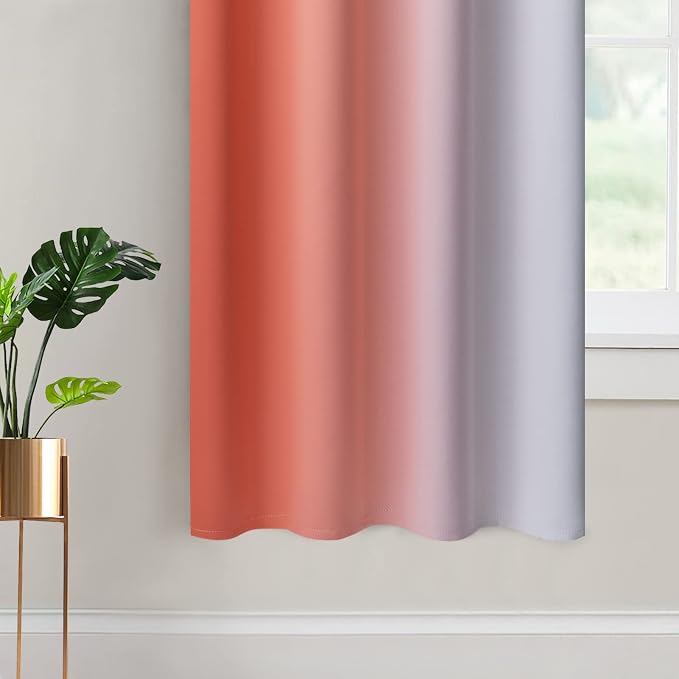 Yakamok Thermal Insulated Coral and Greyish White Gradient Curtains, Room - Image 4