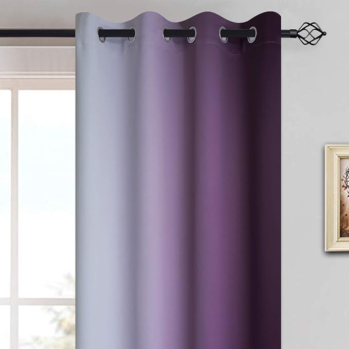 Yakamok Purple and Greyish White Ombre Curtain, Gradient Color Purple to White - Image 2