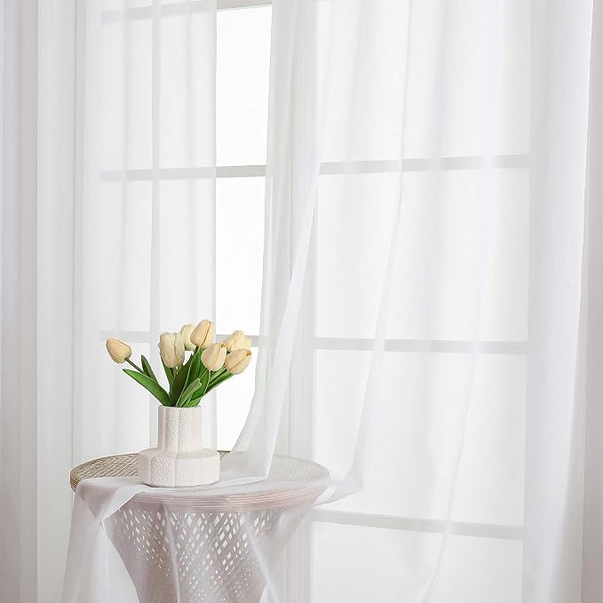 Lecloud White Sheer Curtains 78 Inches Long 2 Pcs, Elegant Window Treatments - Image 8