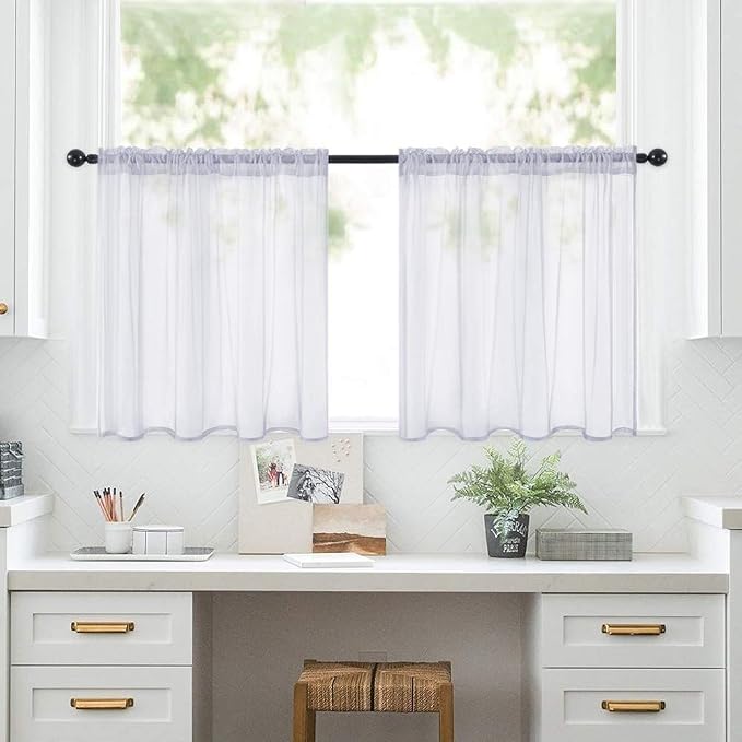MIULEE 2 Panels Kitchen Tiers Half Window Sheer Curtains Rod Pocket Translucent - Image 6