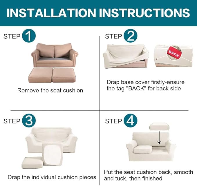Turquoize 3 Piece Sofa Covers For 2 Cushion Couch Sofa Slipcover Soft Couch - Image 7