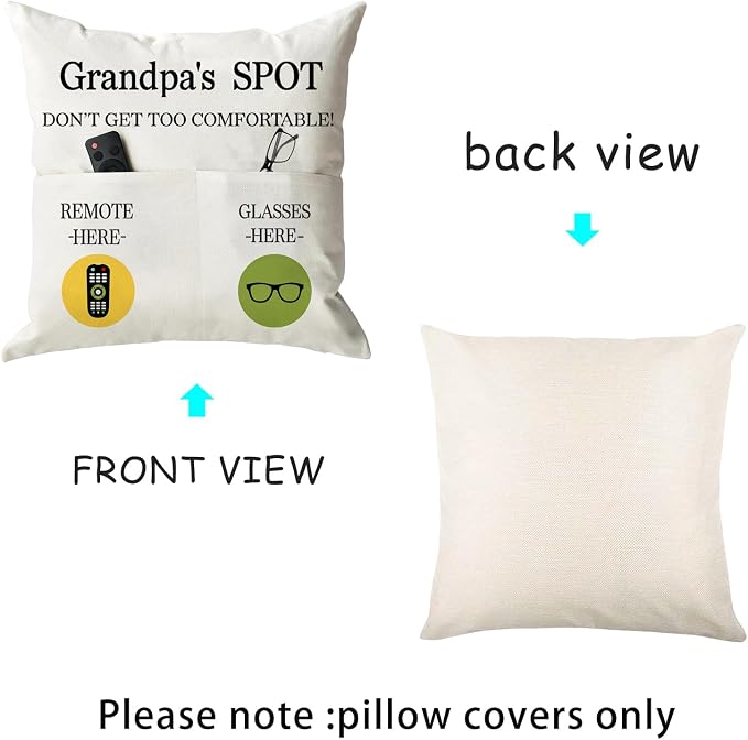 ONFAON Grandpa Gifts, Grandpa's Spot Throw Pillow Covers 18x18 Inch, Put Phone - Image 4