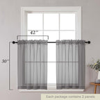 Grey Kitchen Curtains 30 Inch Length Tier 2 PCS, Solid Soft Half Curtains - Image 2