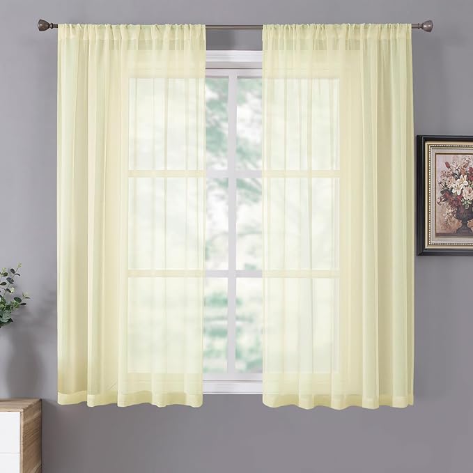 Tollpiz Sheer Curtains Linen Textured Bedroom Curtain Sheers Light Filtering by Tollpiz