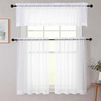 White Kitchen Curtains 30 Inch Length Tier 2 PCS, Solid Soft Airy Half Curtains - Image 8