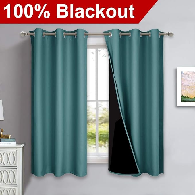 NICETOWN 100% Blackout Curtains 54 inches Long, Sea Teal, 1 Pair, 42 inches - Image 2