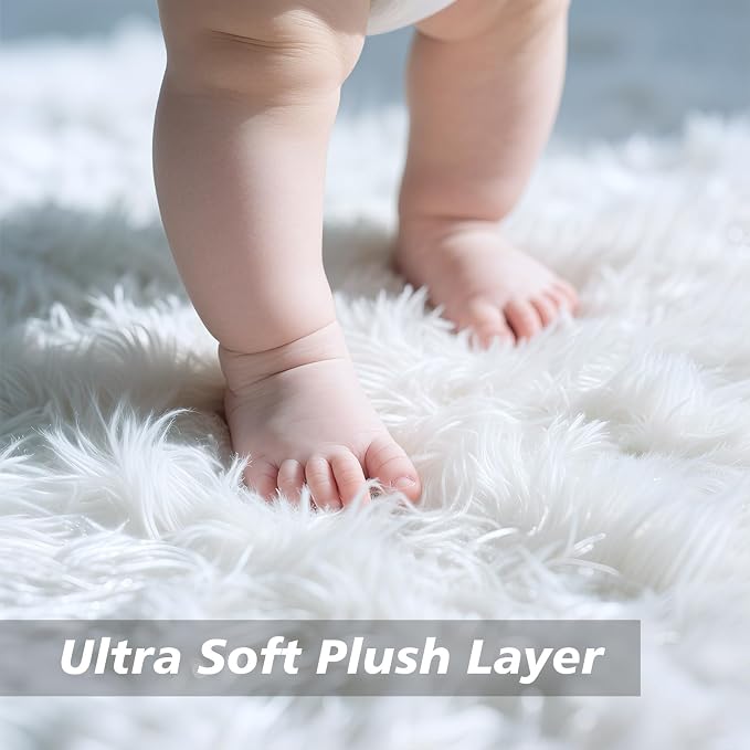 9x12 Fluffy Area Rugs for Living Room, Large White Fuzzy Shag Area Rug for - Image 3