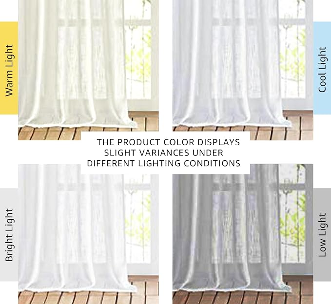 NICETOWN White Sheer 108 inch Curtains, Rod Pocket & Back Tab Semi Linen Sheer - Image 3