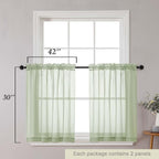 Light Green Kitchen Curtains 30 Inch Length Tier 2 PCS, Solid Soft Airy Half - Image 2