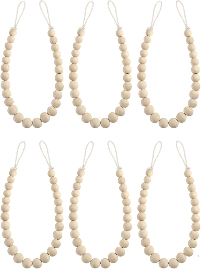 Hion 6 Pcs Boho Curtain Tiebacks, Wood Beads Curtain Holdbacks, Outdoor by Hion