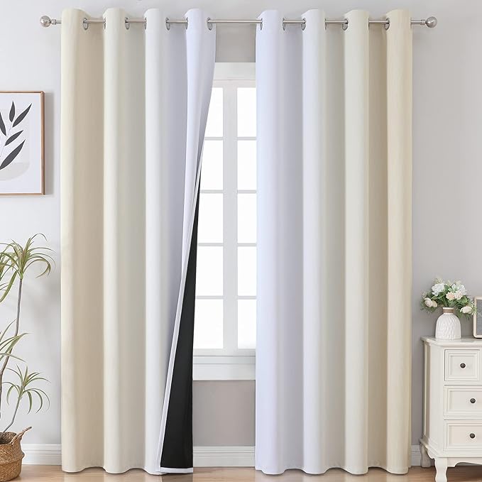 Estelar Textiler Beige and Greyish White Blackout Curtains 108 Inches Long by ESTELARTEXTILER
