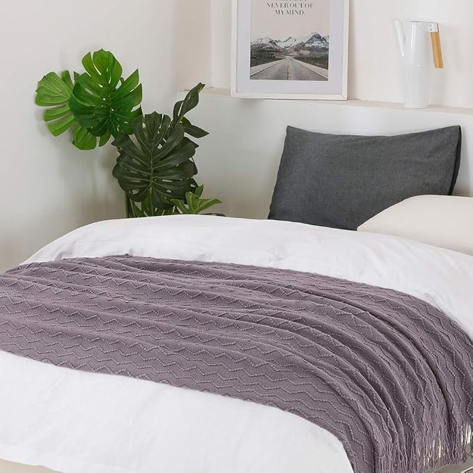 BOURINA Dark Lavender Throw Blanket 60 x80 Inches Throw Textured Solid Soft - Image 4