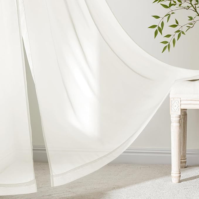 MIULEE Ivory Sheer Curtains 90 Inches Long, 4 Panels Set, Light Filtering Rod - Image 6