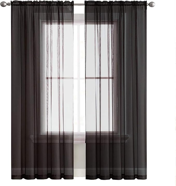 SpaceDresser Black Sheer Curtains 4 Panels Rod Pocket Semi-Sheer Curtain 84 - Image 3