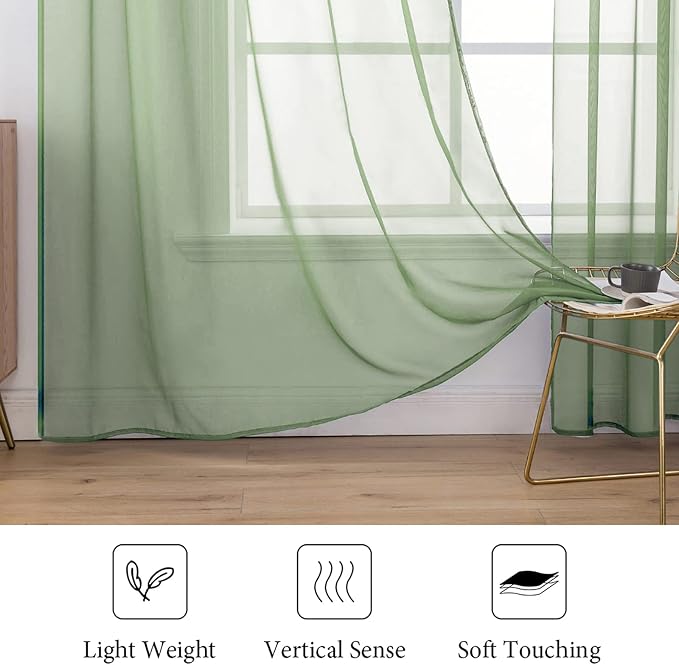 MIULEE 2 Panels Solid Color Sheer Window Curtains Elegant Window Voile - Image 4