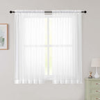 Sheer White Curtains for Bedroom Living Room 54 Inch Length 2 Panels Set by WelvetBLK