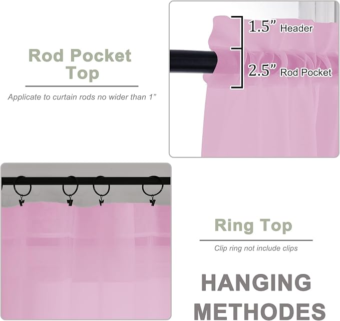 OWENIE Sheer Pink Curtains 108 Inches Long - Image 4