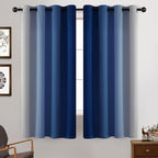 Yakamok Greyish White and Royal Blue Ombre Curtains, Light Blocking Curtains - Image 2