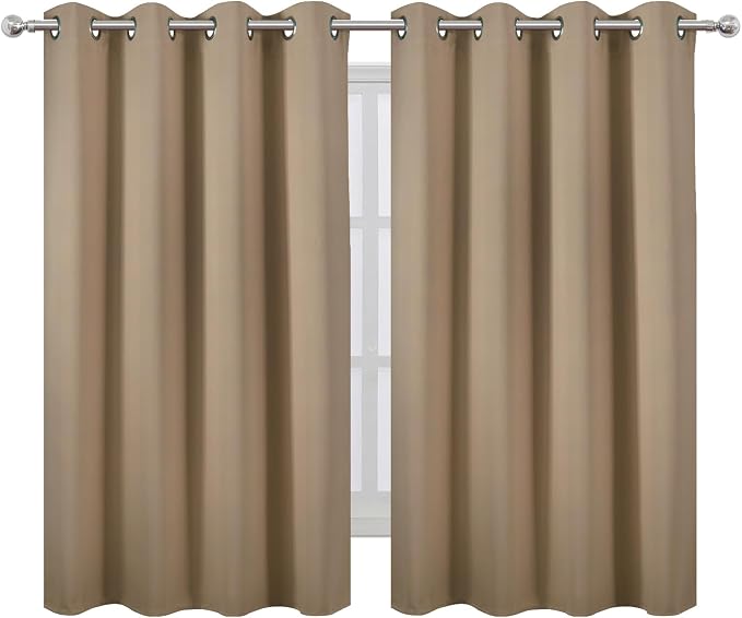 LEMOMO Blackout Curtains 66 x 54 Inch Long Natural Curtains Set of 2 Panels - Image 2