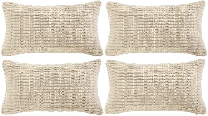 Fancy Homi 4 Packs Boho Cream Decorative Throw Pillow Covers 12x20 Inch by Fancy+Homi