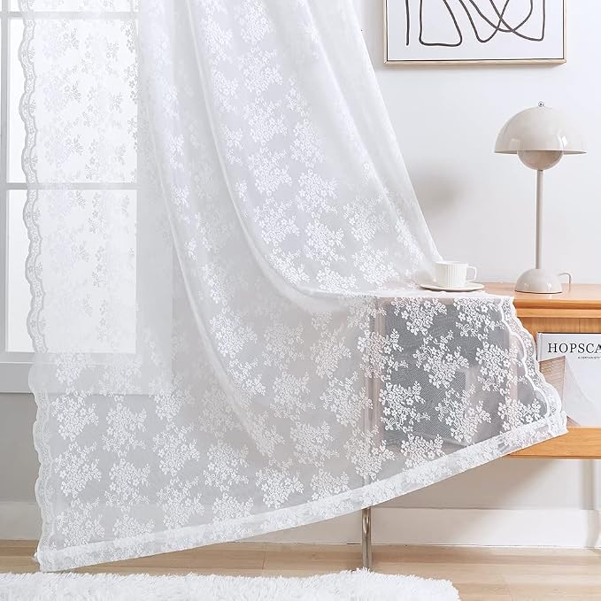 YJ YANJUN Vintage Lace Curtains 72 Inches Long- Victorian Floral Pattern White - Image 4