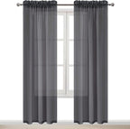 DWCN Dark Grey Sheer Curtains Semi Transparent Voile Rod Pocket Curtains - Image 9