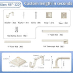 Beige White Curtain Rods for Windows 66-120Inch Heavy Duty French Return Rod - Image 8