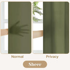 HOMEIDEAS Non-See-Through Olive Green Privacy Sheer Curtains, 52 X 96 Inches - Image 3