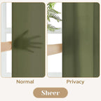 HOMEIDEAS Non-See-Through Olive Green Privacy Sheer Curtains, 52 X 45 Inches - Image 3