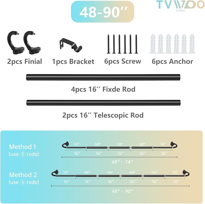 TVWOO Wrap Around Curtain Rods, 5/8 Inch Adjustable Blackout Curtain Rod Set - Image 8