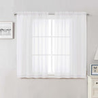 Lecloud White Sheer Curtains 48 Inch Length 2 Pcs, Light Filtering Voile by Lecloud