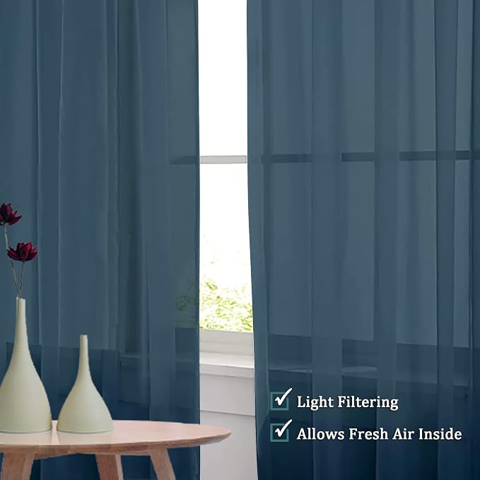 OVZME Dusty Blue Sheer Curtains 108 Inches Long, Light Filtering Semi - Image 5