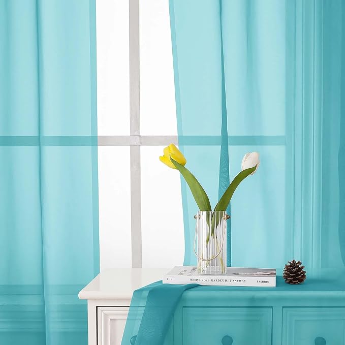 Lecloud Aqua Sheer Curtains for Bedroom 84 Inches Long 2 Panels, Voile Solid - Image 7