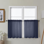 Gwine Navy Blue Sheer Curtain Tiers 24 Inch Length, Light Filtering Voile Short by Gwine