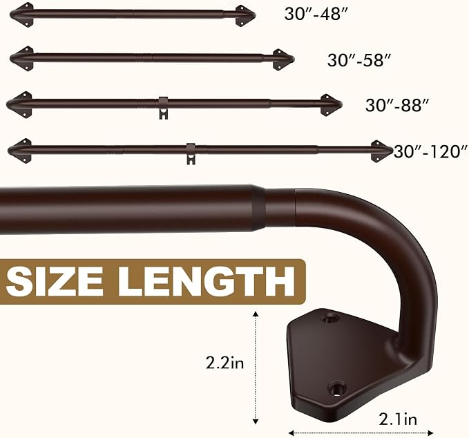 GXOACKJ Brown Curtain Rods for Windows 28 to 48 inch, 5/8 inch Adjustable Wrap - Image 4