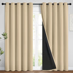 Yakamok Beige 100% Blackout Curtains, Thermal Insulated Total Blackout Drapes by Yakamok