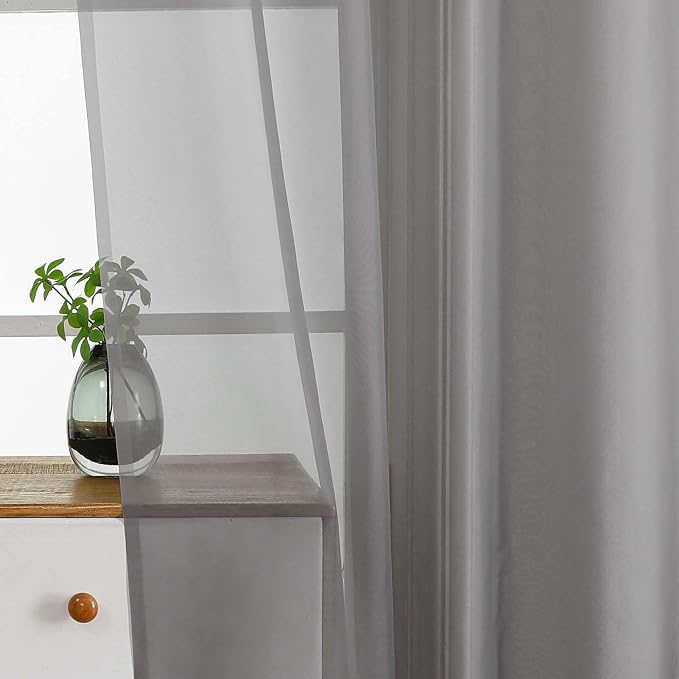 Grey Window Sheer Curtains 54 inch Length, Soft Airy Light Filtering Sheer - Image 5