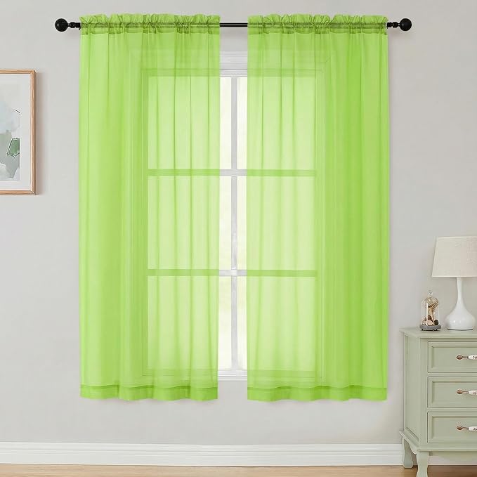 Sheer Curtains 63 Inch Length 2 Panels Set by WelvetBLK