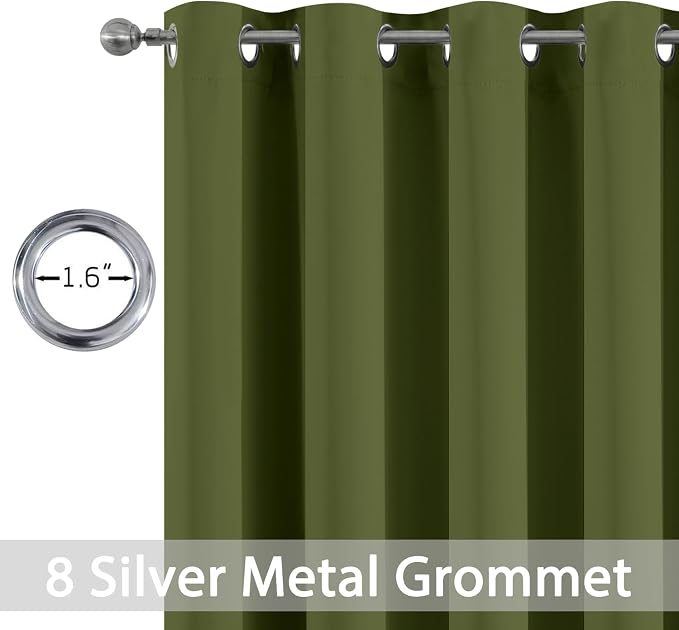 Yakamok Olive Green Blackout Curtains-Room Darkening Green Thermal Insulated - Image 2