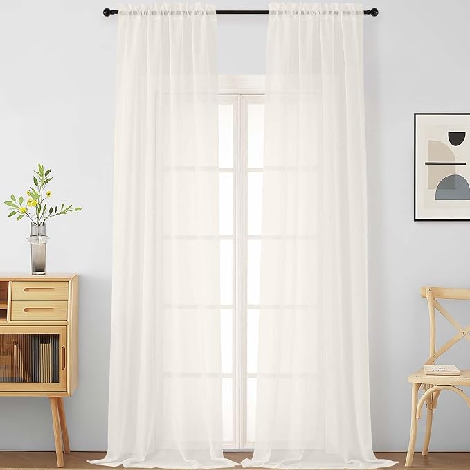 Ivory Sheer Curtains 120 Inches Long 2 Panels, Extra Long Light Filtering by Home