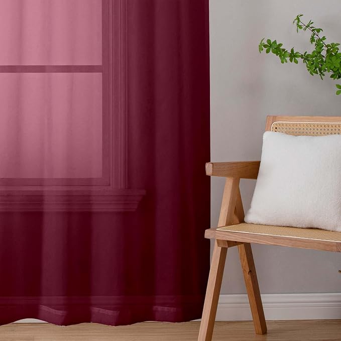 Burgundy Sheer Curtain for Bedroom Living Room 78 Inches Long 2 Panels Set - Image 9