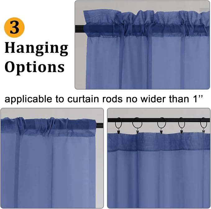 Gwine Royal Blue Sheer Curtains 30 Inch Length, Short Light Filtering Voile - Image 5