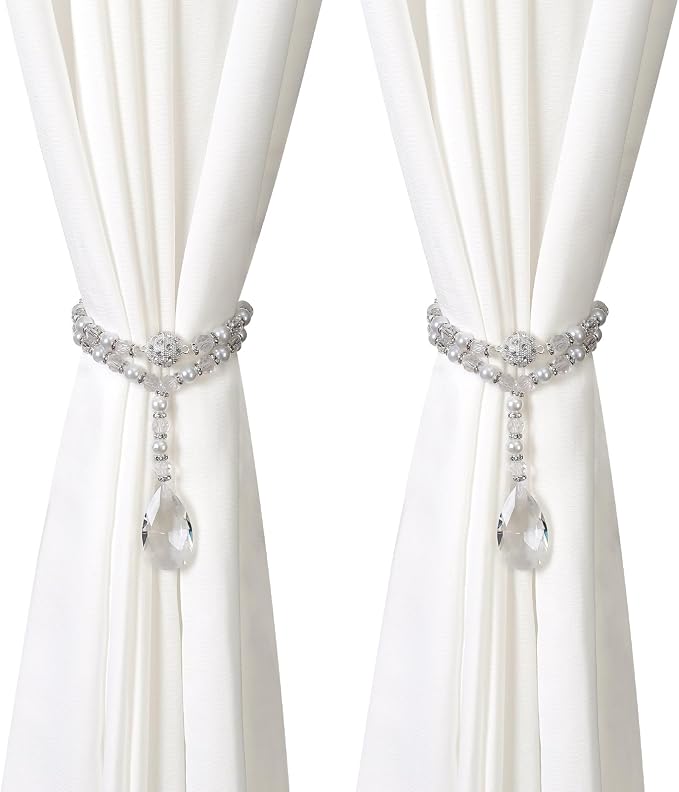 SUQ I OME 1 Pair of Luxury Pearl Beaded Magnetic Curtain Tieback and Holdback by SUQIOME