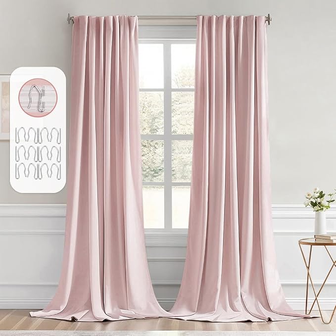 MIULEE Baby Pink Back Tab Blackout Curtains 102 Inch Long 2 Panels Set by MIULEE
